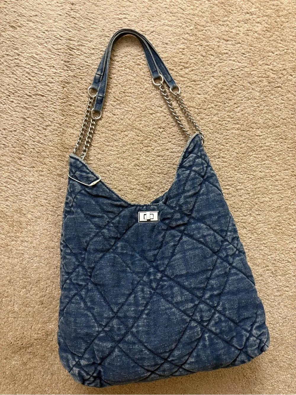 Quilted Denim Hobo Bag - Blue